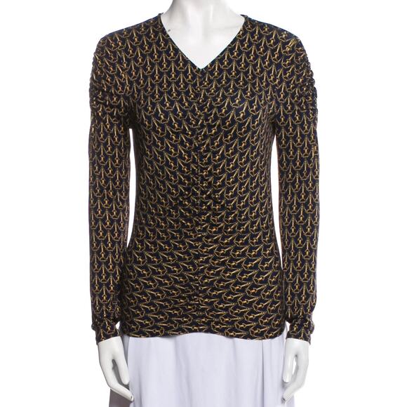 EUC Veronica Beard Neeta Ruched Jersey‎ Top Large Bit Print Stretch Long Sleeve - Picture 14 of 16